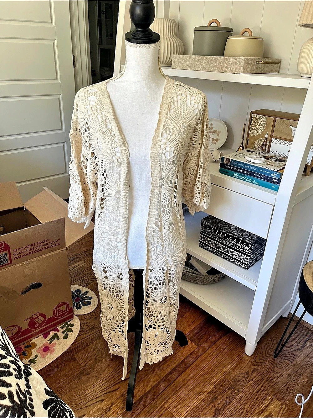 Do everything in love Crochet Open Front Cardigan in Cream New